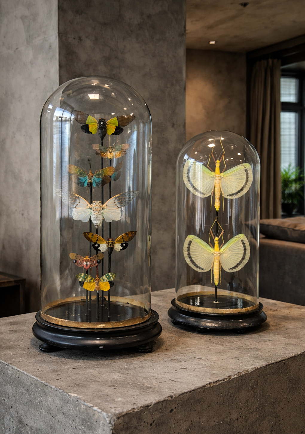 Antieke stolp met insecten Antieke stolp met insecten