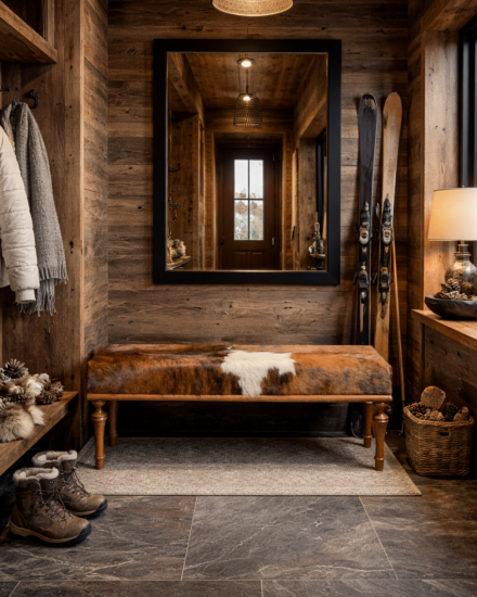 koehuid bankje in ski chalet