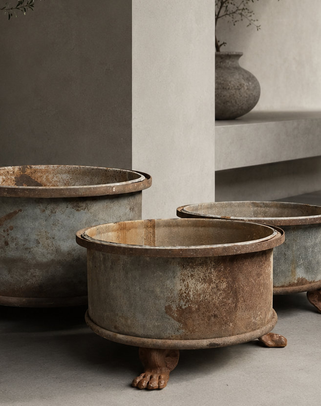 Oude zinken planters Oude zinken planters